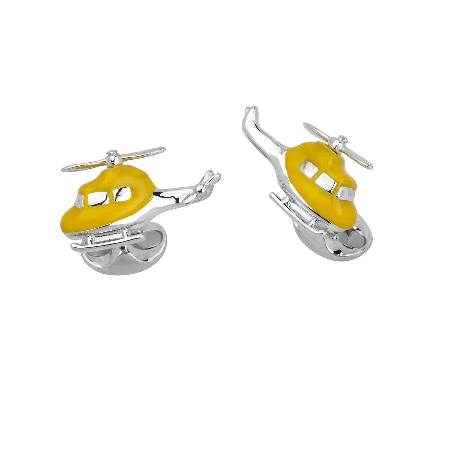 Silver Yellow Enamel Helicopter Cufflinks - Deakin & Francis | EB London