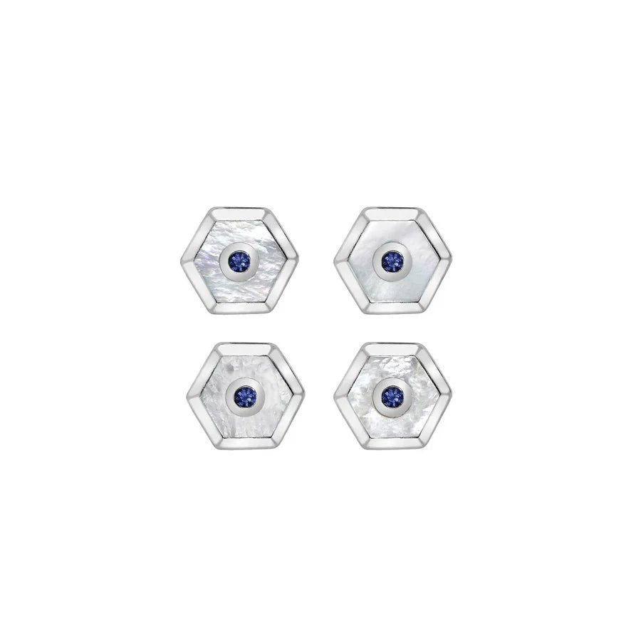 Sterling Silver Hexagonal Dress Set - Mother - of - Pearl & Sapphire – Deakin & Francis - EB London