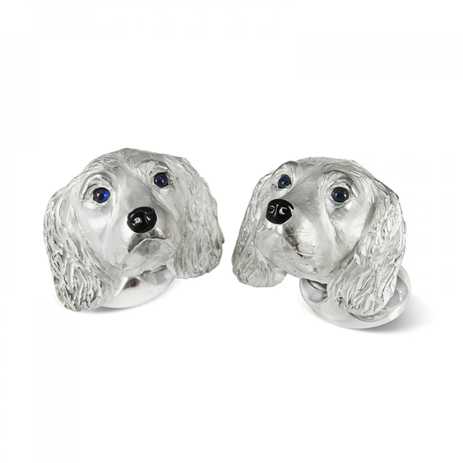 Sterling Silver King Charles Spaniel Cufflinks with Sapphire Eyes - Deakin & Francis | EB London