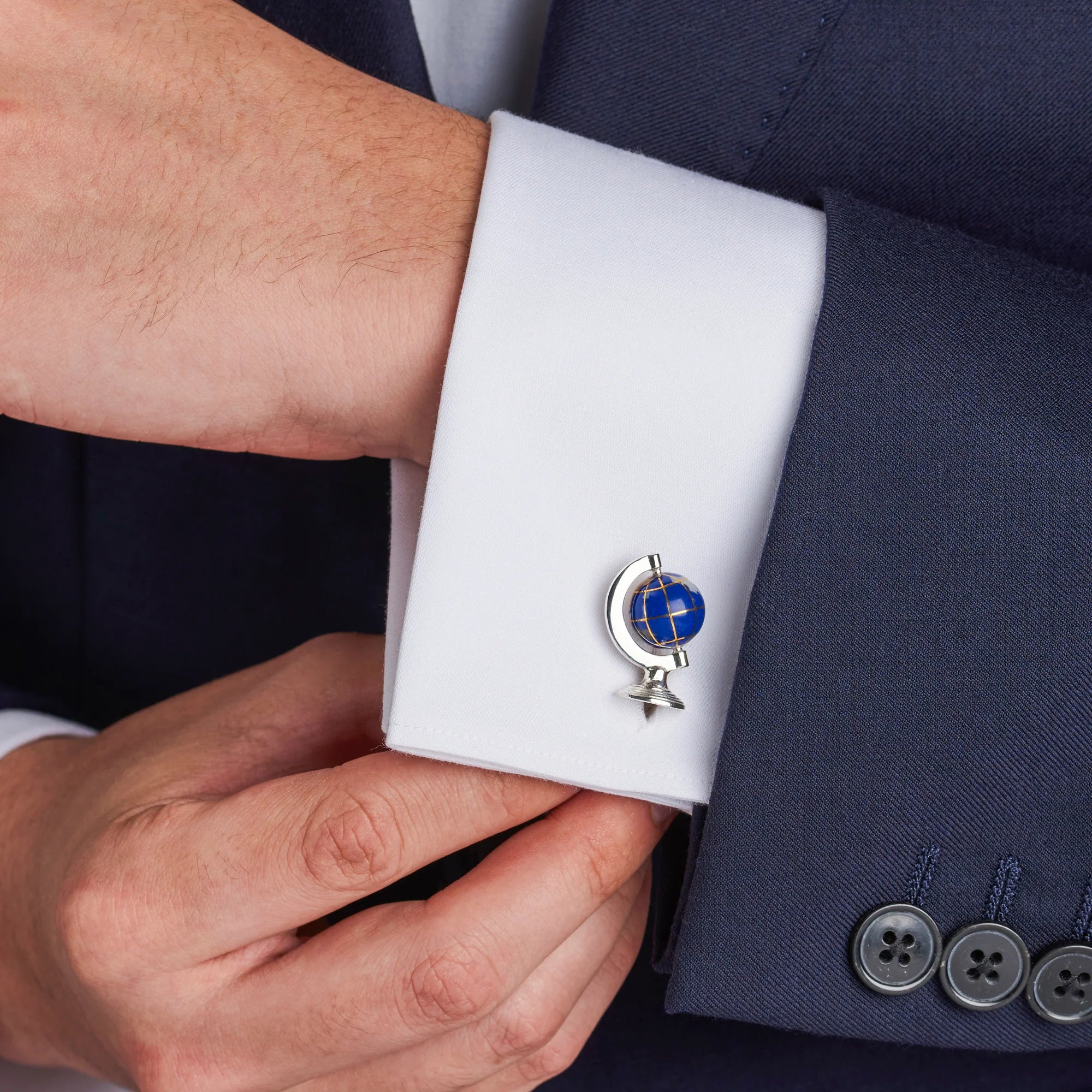 Sterling Silver Lapis Lazuli Globe Cufflinks - Deakin & Francis | EB London

