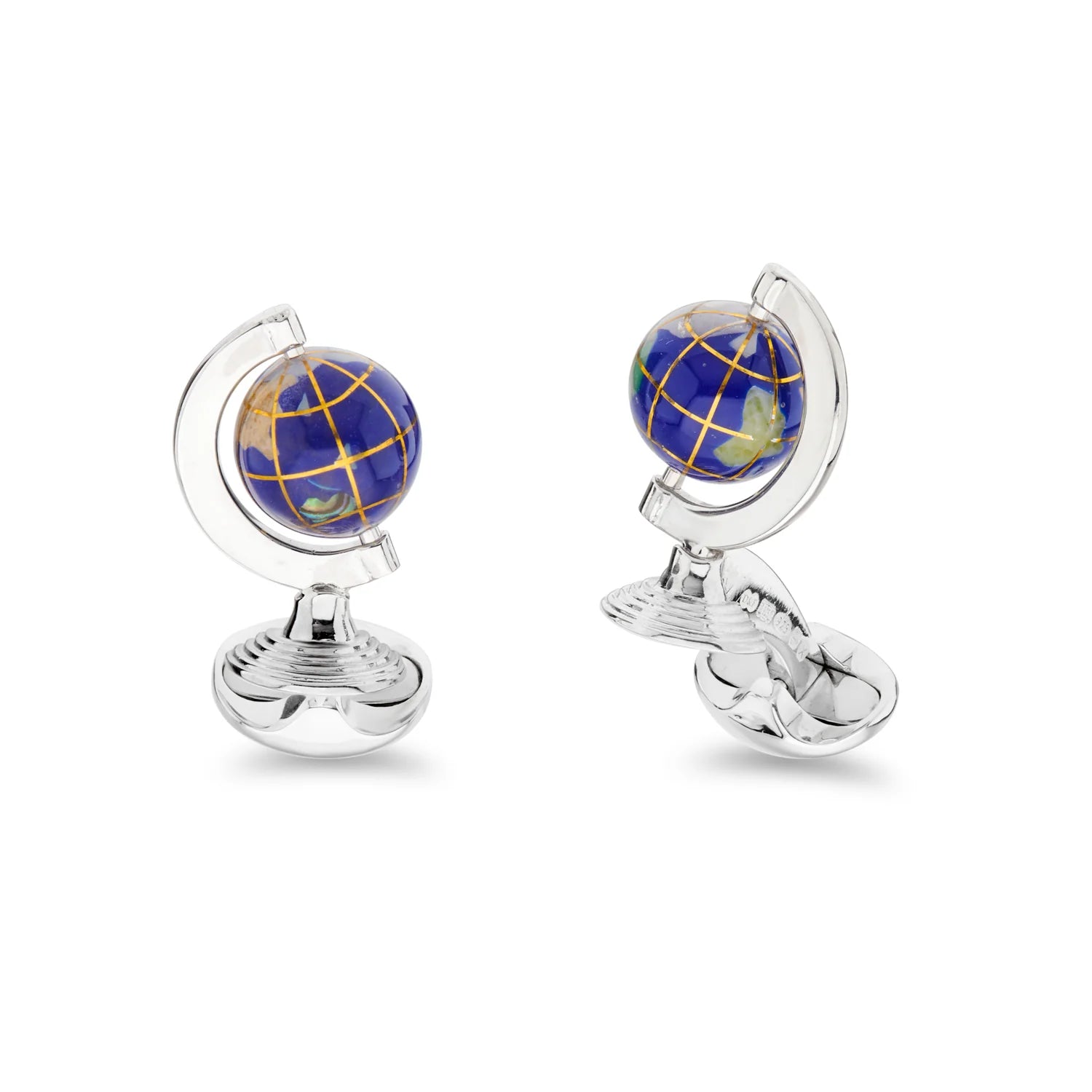 Luxury Sterling Silver Lapis Lazuli Globe Cufflinks - Deakin & Francis | EB London


