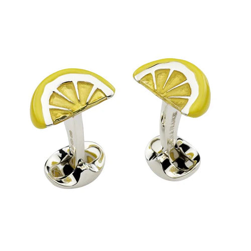 Sterling silver lemon wedge cufflinks with hand-enamelled yellow finish by Deakin & Francis at EB London