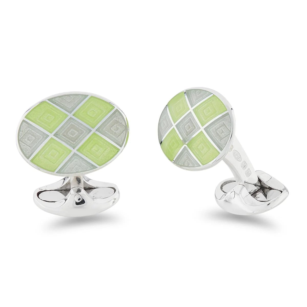 Sterling Silver Lime Green Chequer Hatch Pattern Cufflinks – Deakin & Francis - EB London