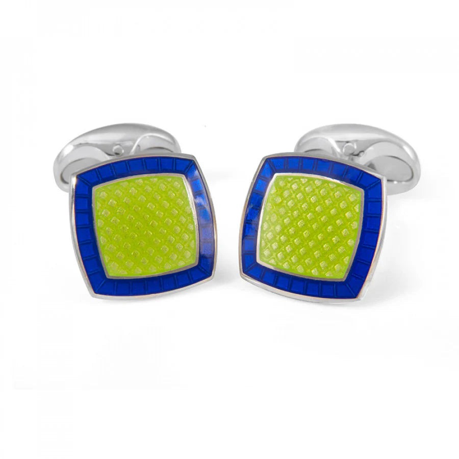Silver Lime Green Cufflinks with Nitric Blue Border - Deakin & Francis | EB London