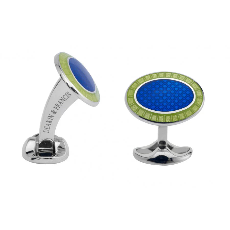 Silver Lime Green and Nitric Blue Enamel Cufflinks - Deakin & Francis | EB London