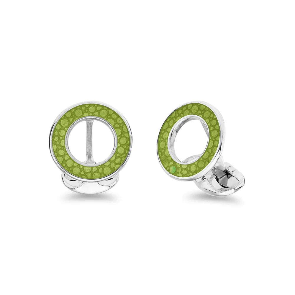 Luxury Sterling Silver Vitreous Enamel Shagreen Cufflinks - Lime Green - Deakin & Francis | EB London