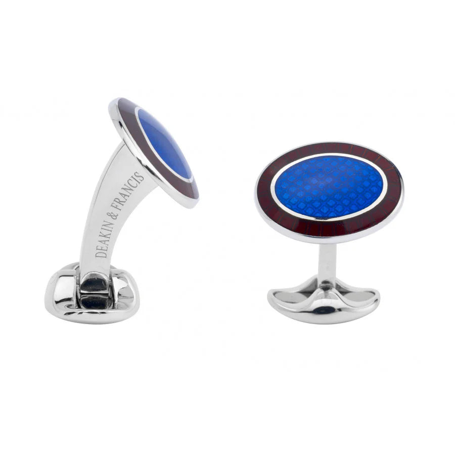 Silver Maroon Red and Royal Blue Enamel Cufflinks - Deakin & Francis | EB London