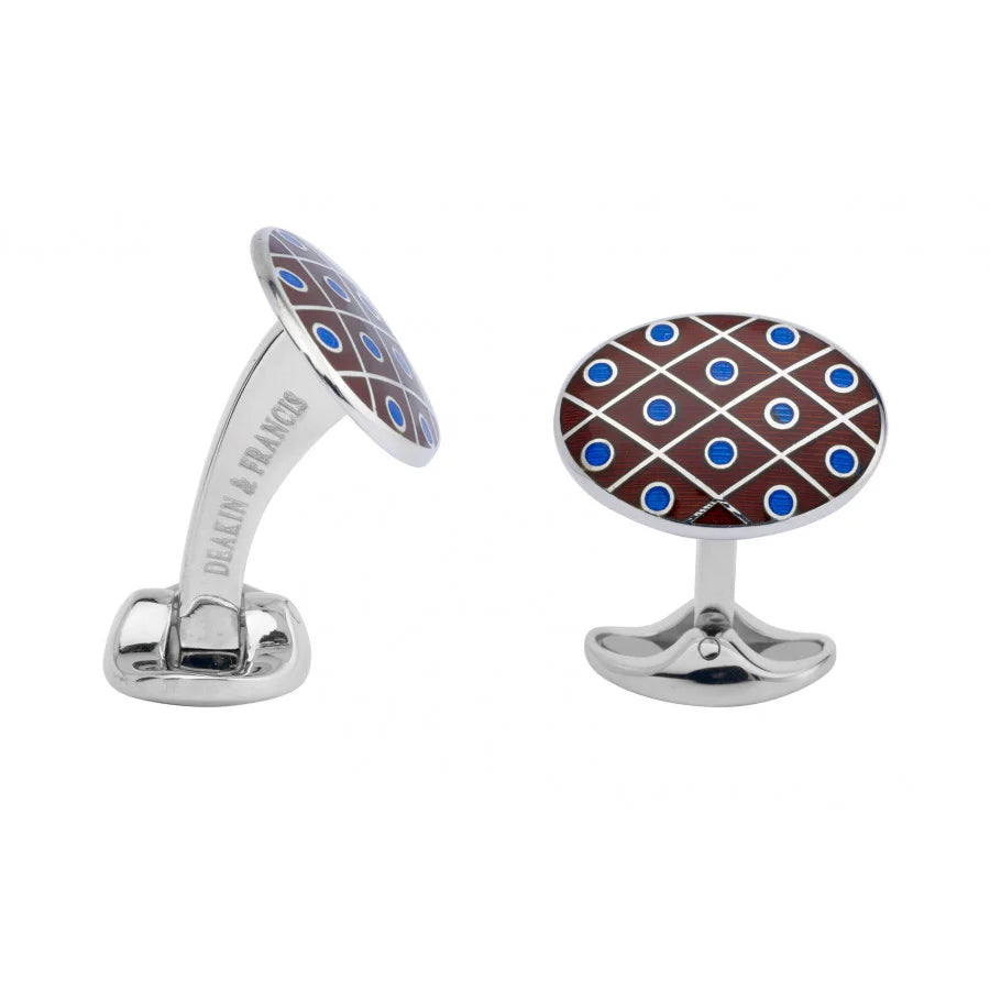 Silver Maroon Red with Royal Blue Spot Cufflinks - Deakin & Francis | EB London