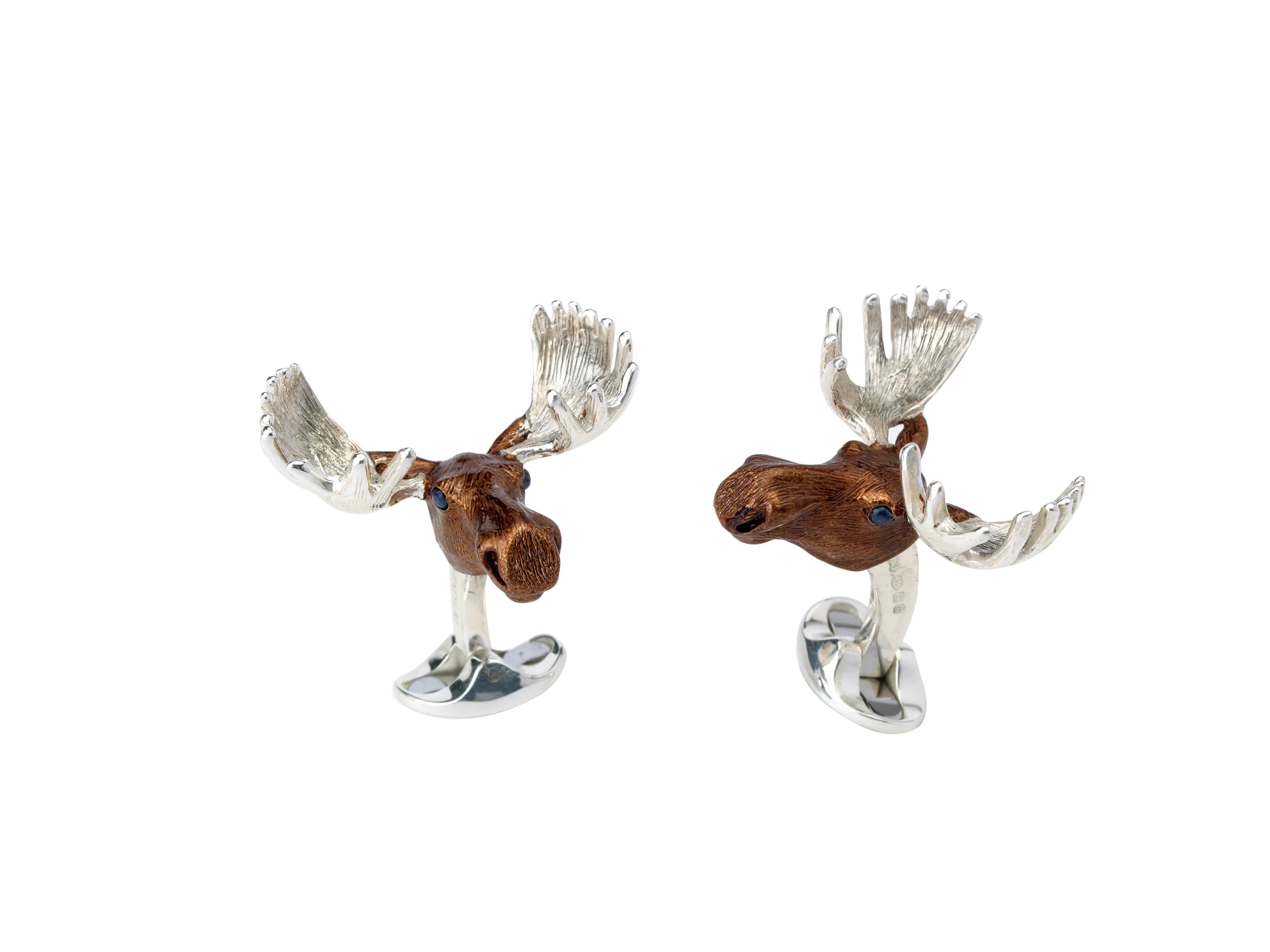 Sterling Silver Moose Head Cufflinks with Brown Enamel – Deakin & Francis - EB London