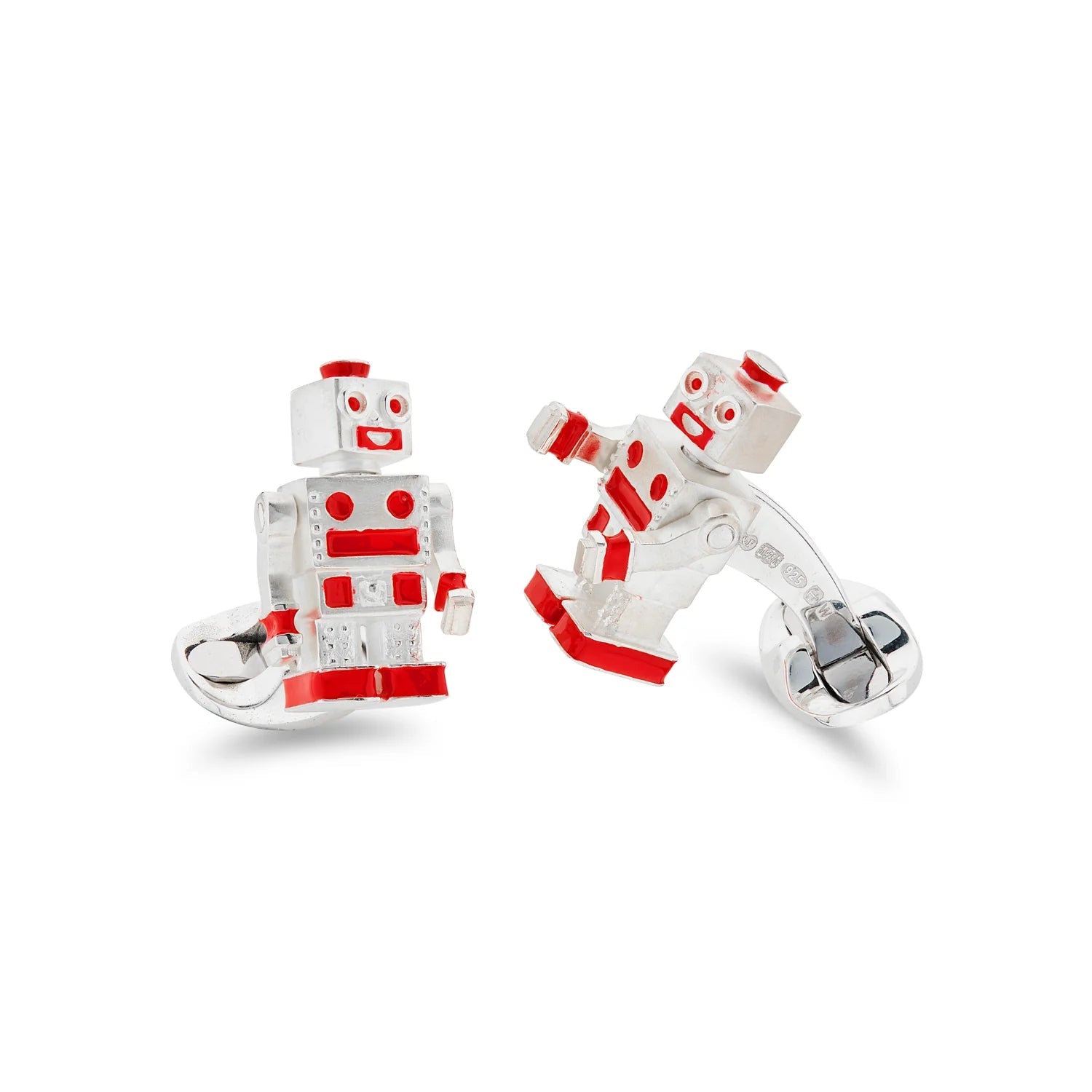 Sterling Silver Moving Robot Cufflinks with Red Enamel Detail – Deakin & Francis - EB London
