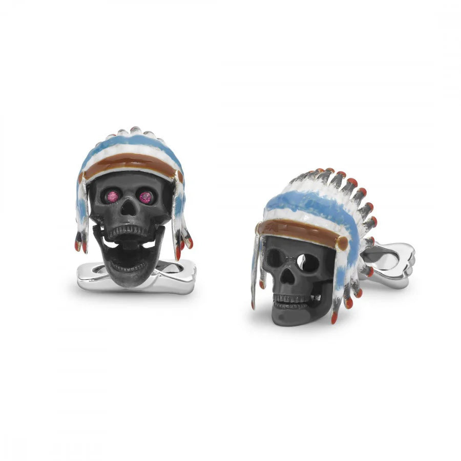 Sterling Silver Native American Skull Cufflinks with Ruby Eyes – Deakin & Francis - EB London