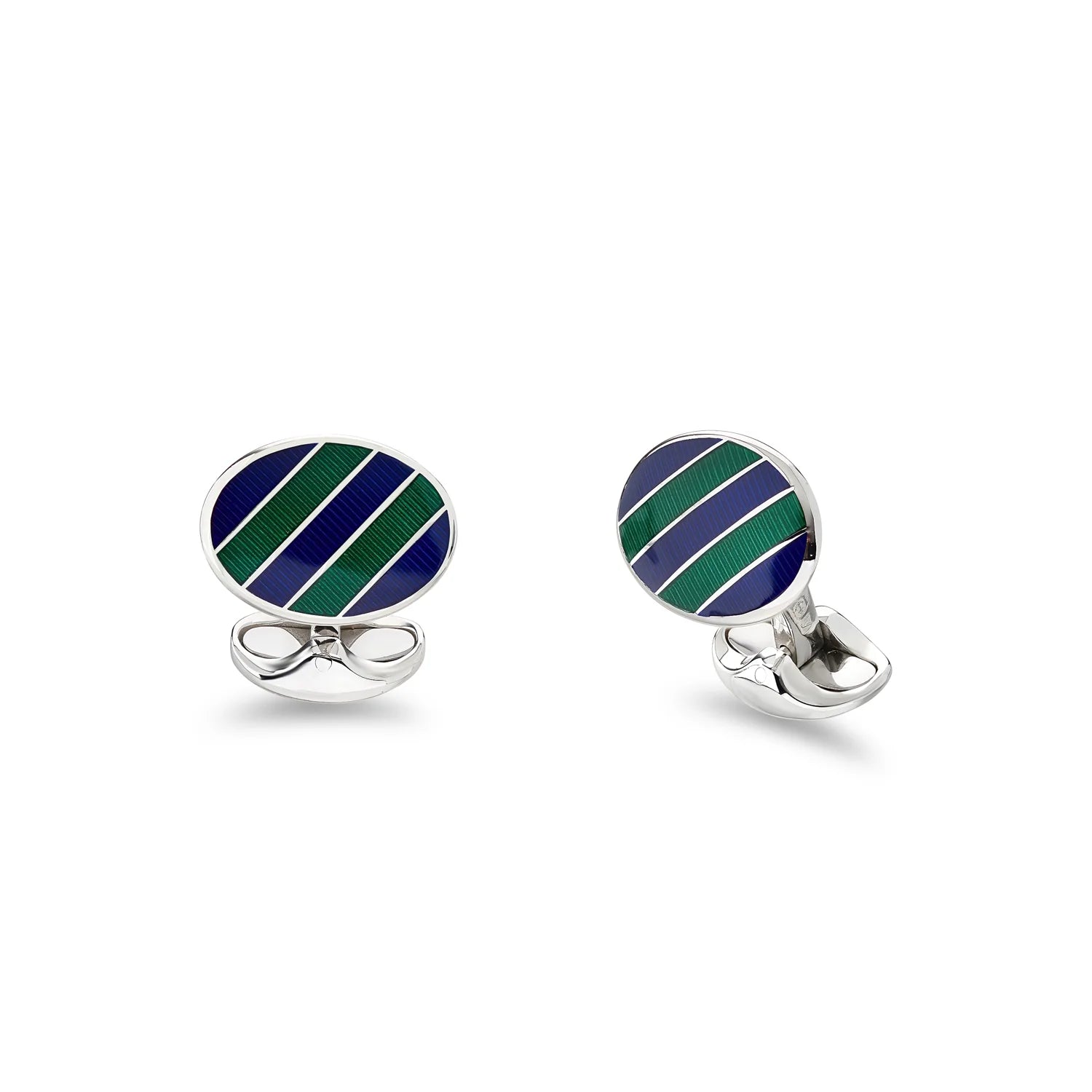 Sterling Silver Navy and Green Enamel Stripe Cufflinks - Deakin & Francis - EB London