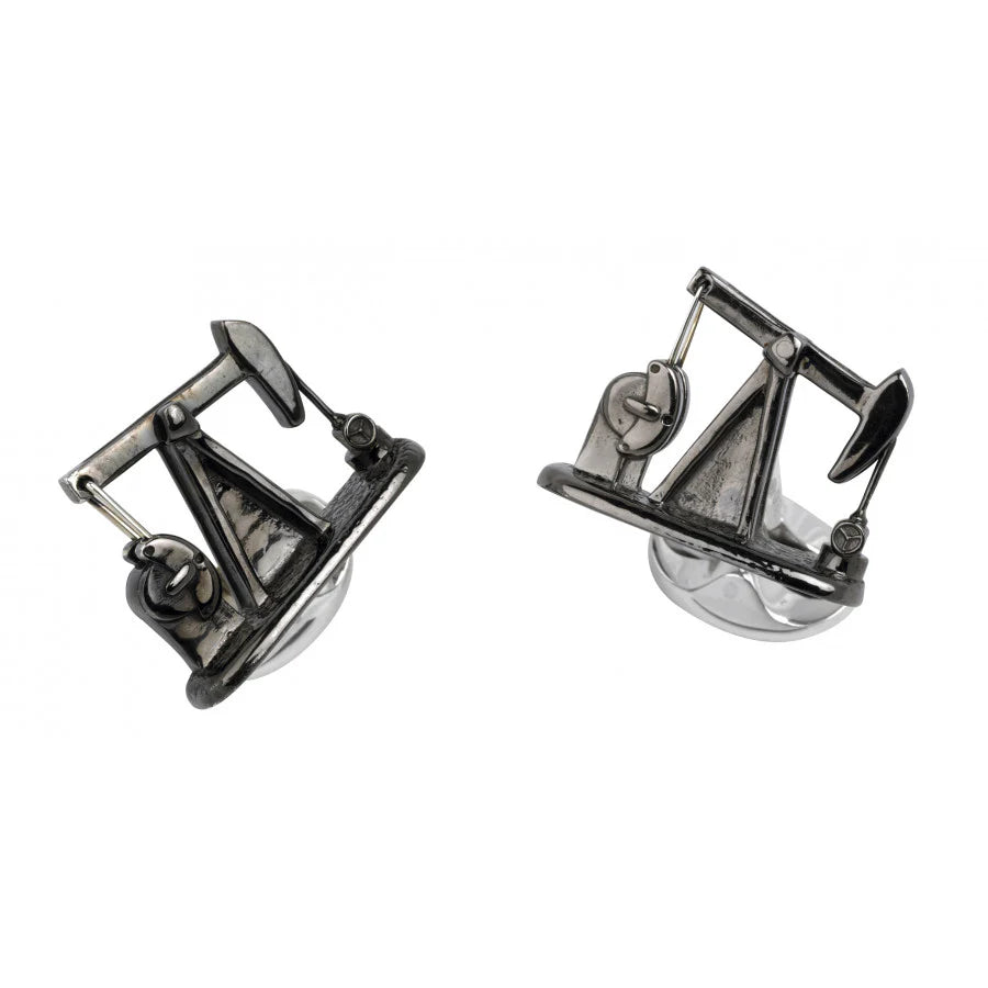Silver Nodding Donkey Oil Pump Cufflinks with Moving Action - Deakin & Francis | EB London