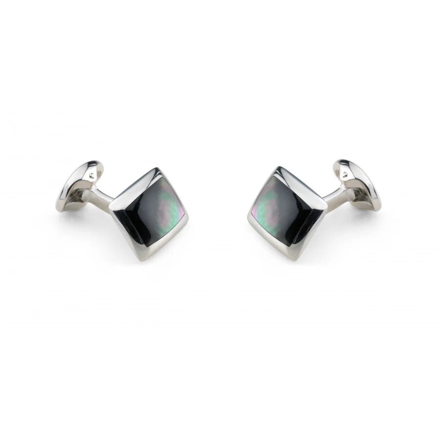 Sterling Silver Oblong Cufflinks with Grey Mother - of - Pearl Inlay – Deakin & Francis - EB London