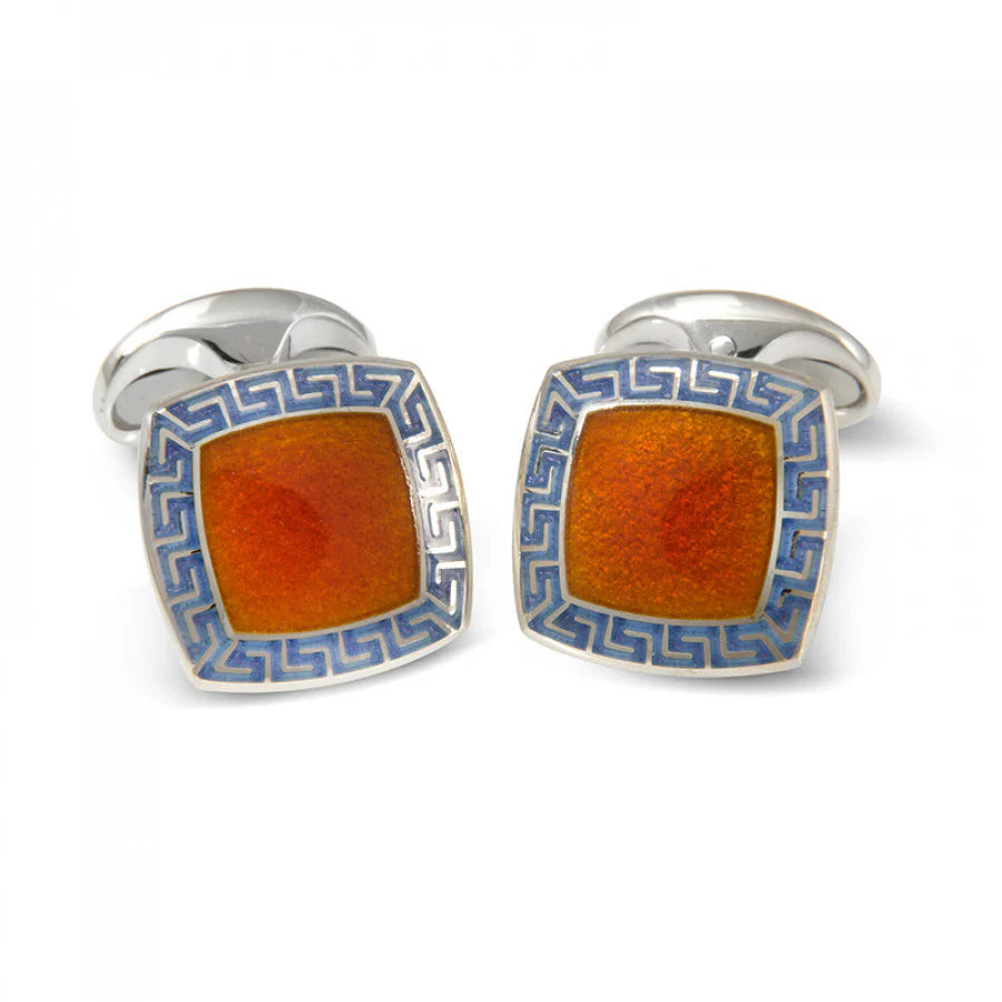 Silver Orange Enamel Cufflinks with Purple Patterned Border - Deakin & Francis | EB London