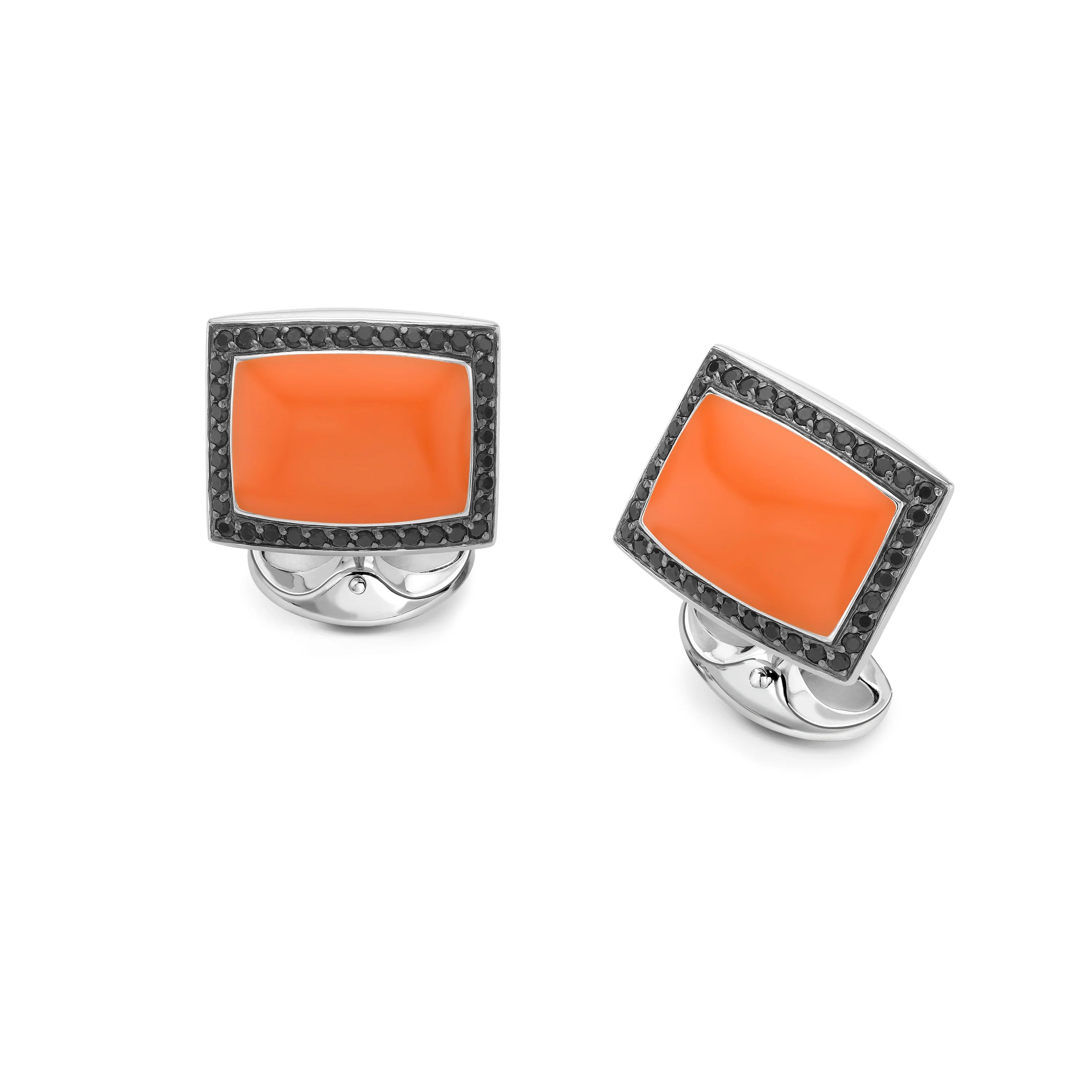 Sterling Silver Orange Enamel Cufflinks with Black Spinel Border - Deakin & Francis | EB London
