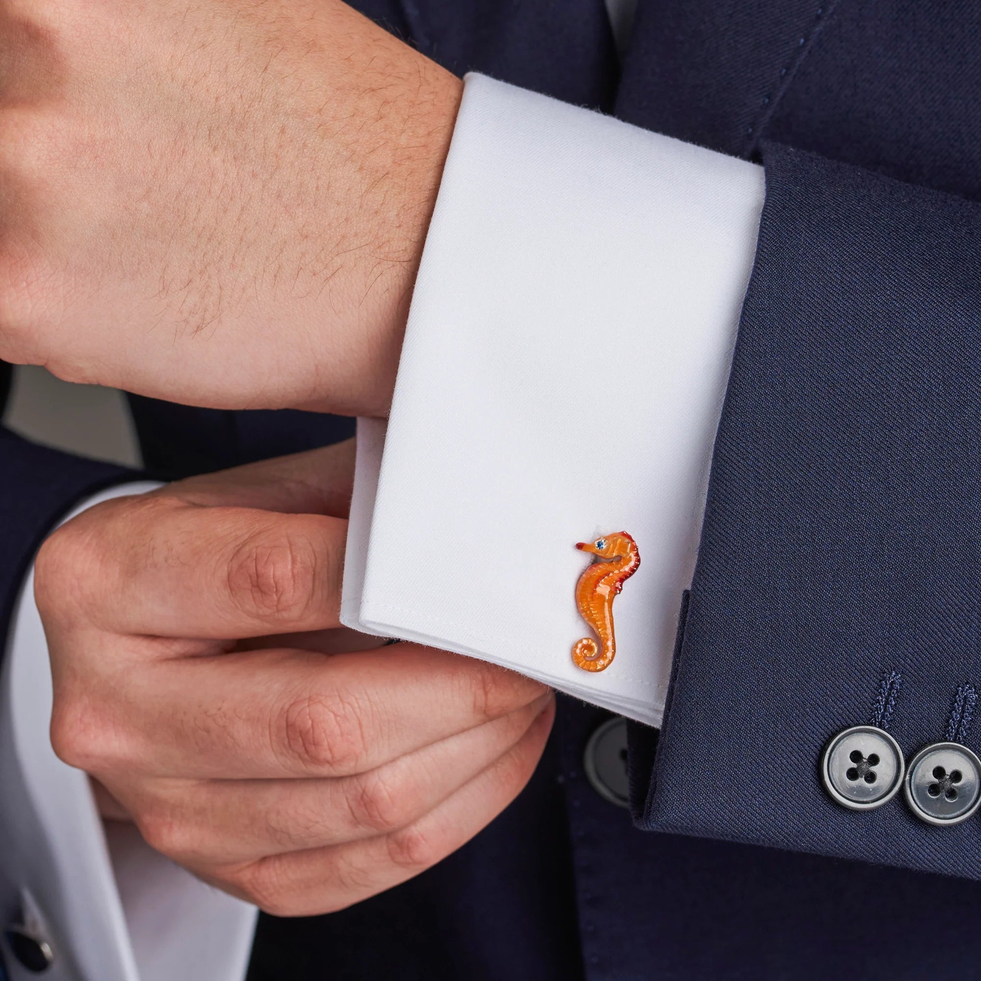 Sterling Silver Orange Seahorse Cufflinks with Sapphire Eyes – Deakin & Francis - EB London