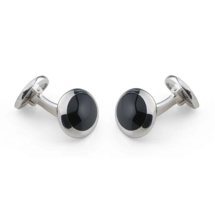 Sterling Silver Oval Cufflinks with handcut Onyx Inlay – Deakin & Francis - EB London