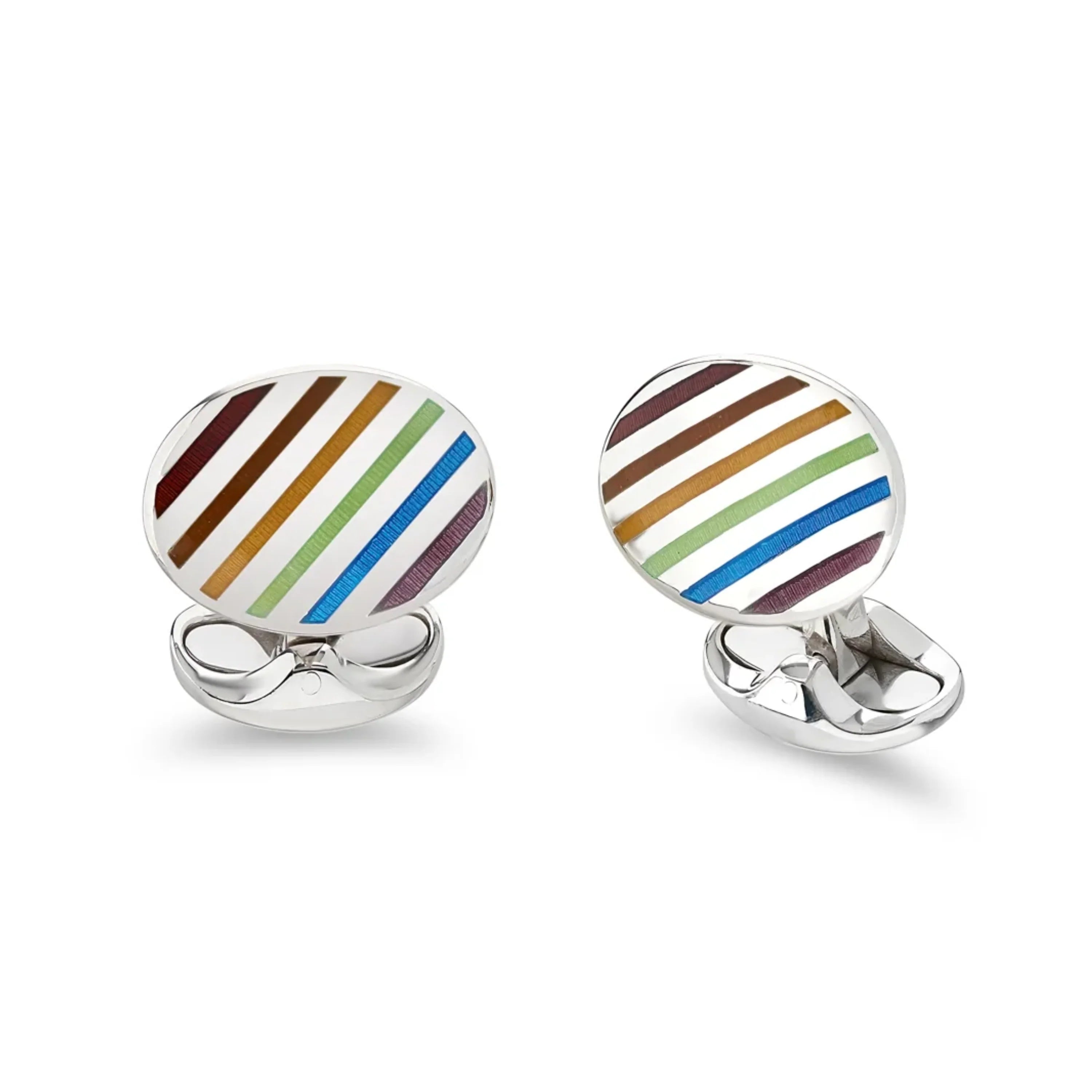 Sterling Silver Oval Rainbow Enamel Stripe Cufflinks - Deakin & Francis | EB London