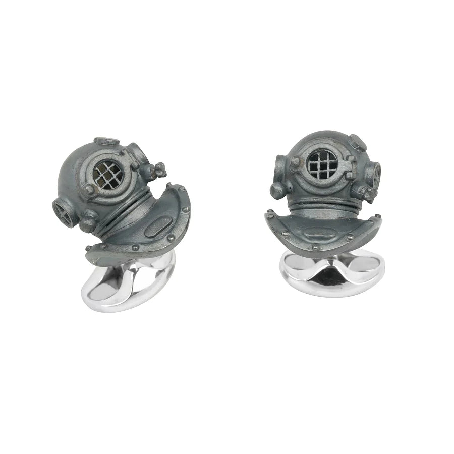 Sterling Silver Diving Helmet Cufflinks with Oxidised Finish - Deakin & Francis | EB London