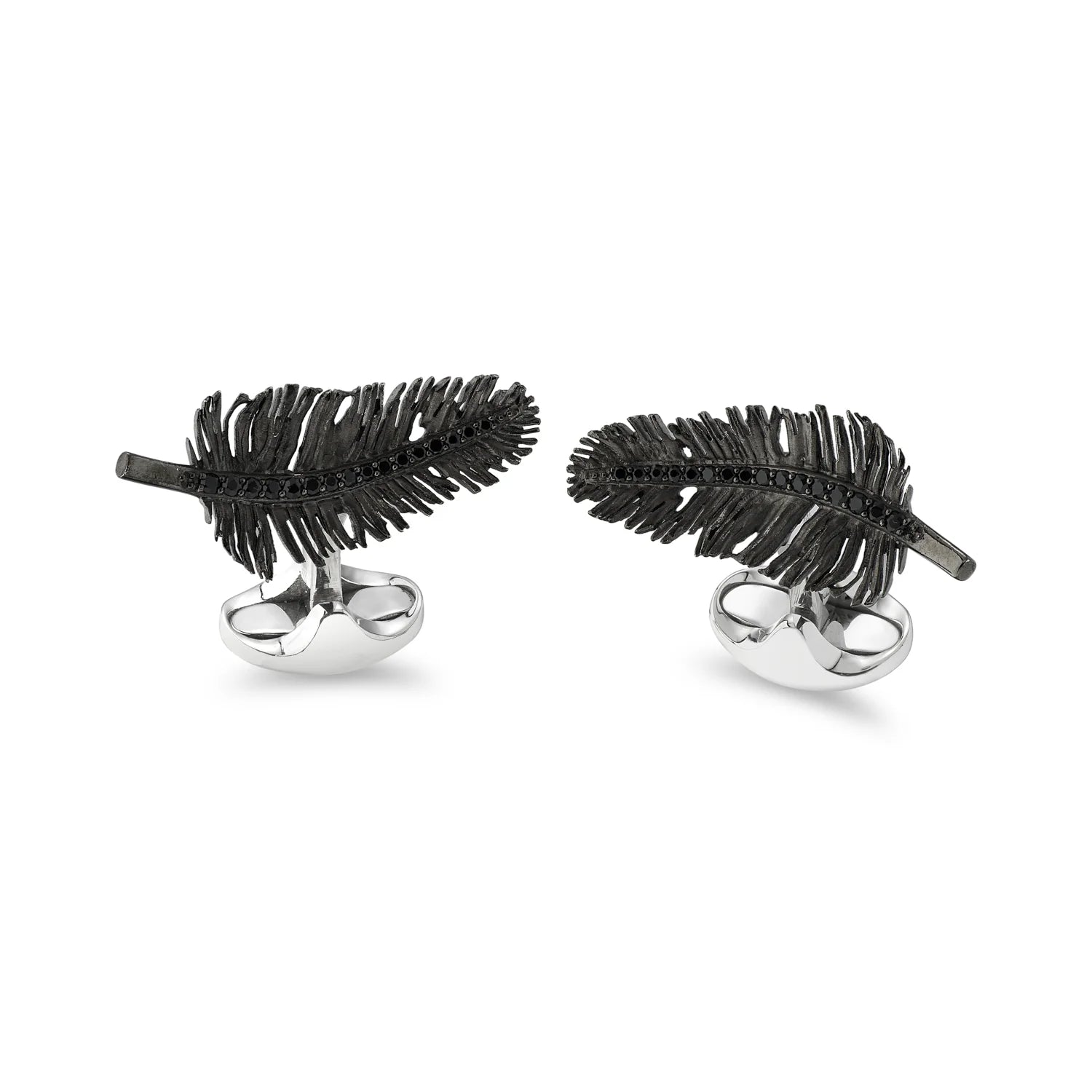 Sterling Silver Oxidised Feather Cufflinks with Black Spinel - Deakin & Francis - EB London