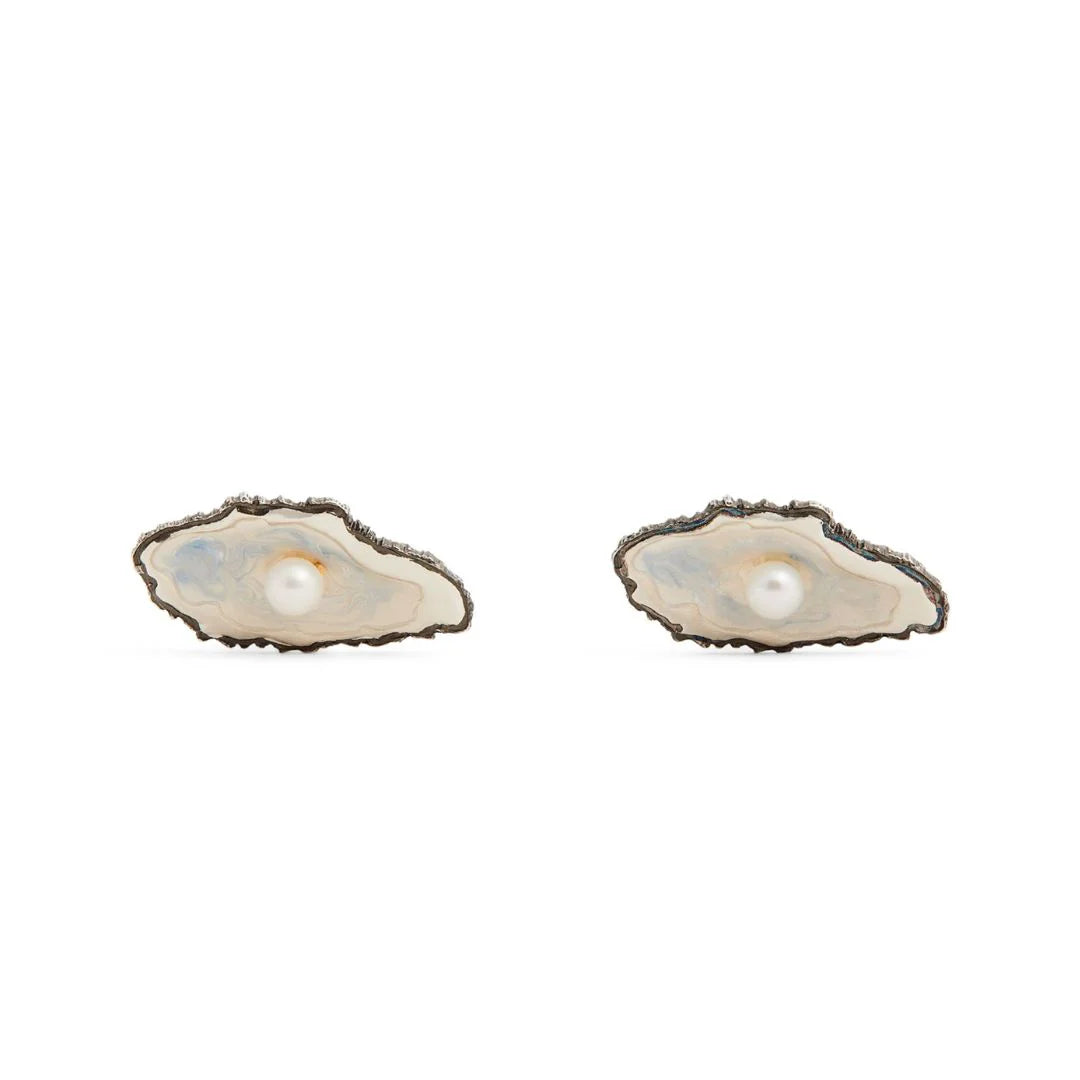 Sterling Silver Oxidised Oyster and Pearl Cufflinks – Deakin & Francis - EB London - Main