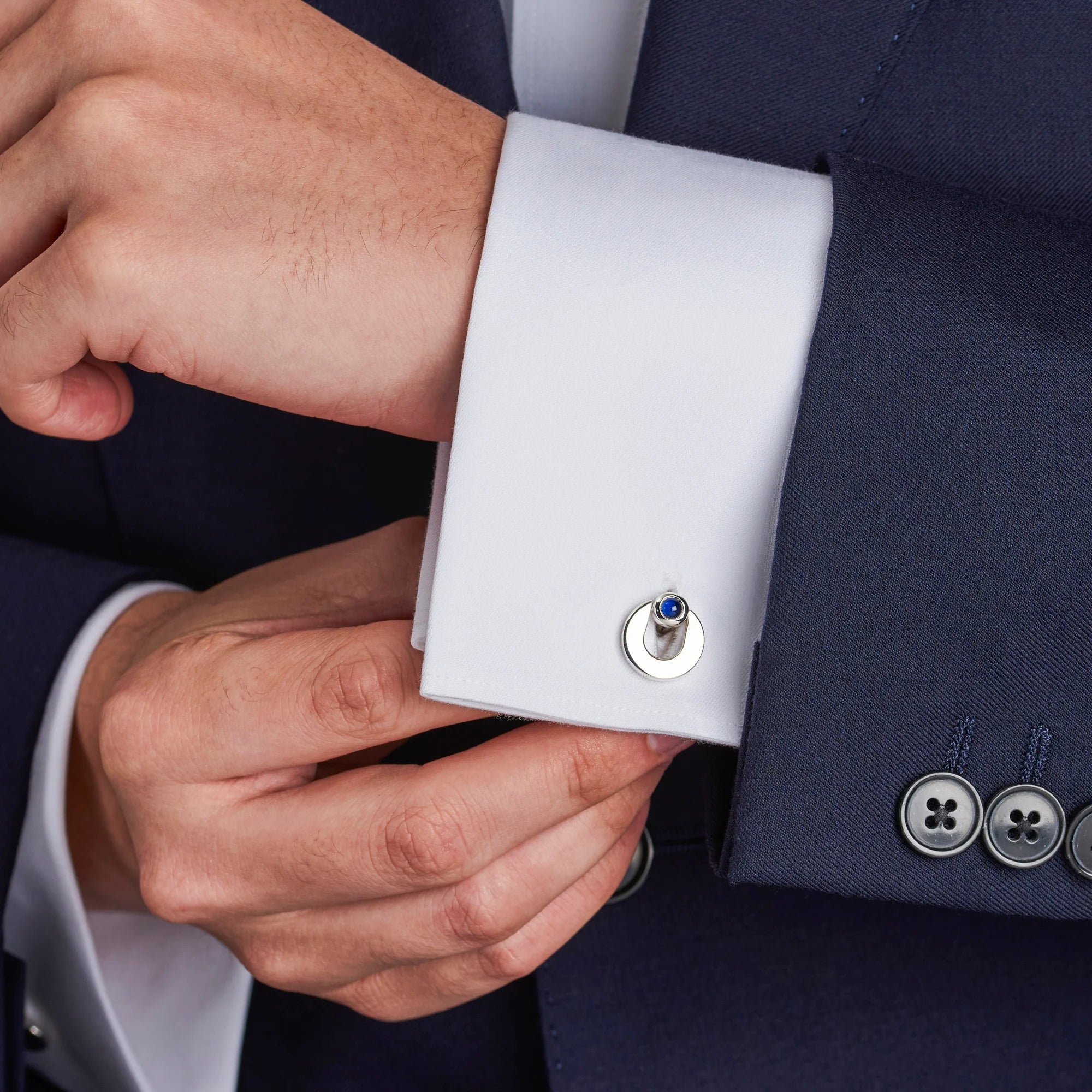 Sterling Silver Paddle Cufflinks with Blue Sapphires – Deakin & Francis - EB London