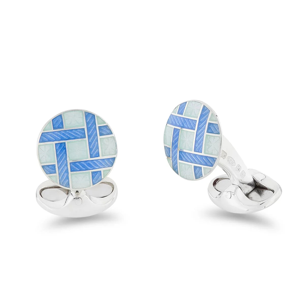 Silver Pale Blue and Bright Blue Enamel Lattice Cufflinks - Deakin & Francis | EB London