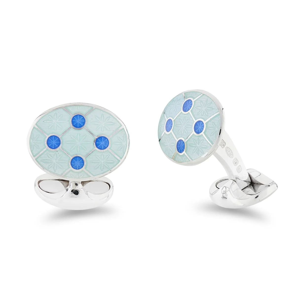 Silver Pale Blue Enamel Cufflinks with Blue Dot Design - Deakin & Francis | EB London