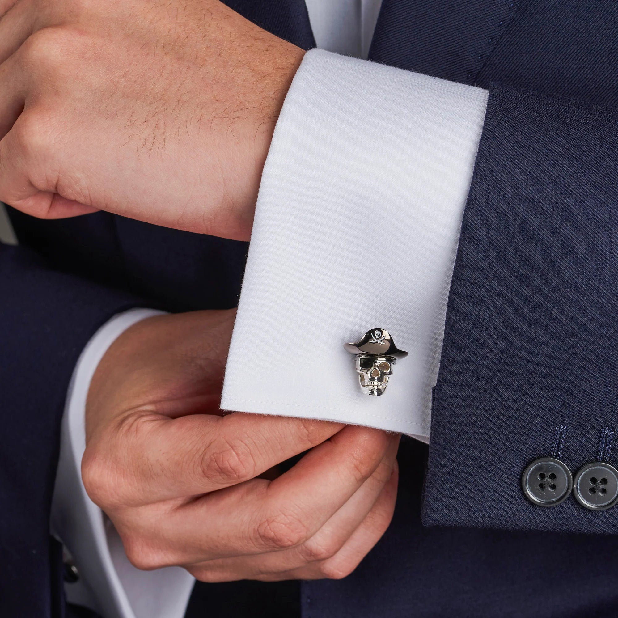 Silver Pirate Skull Cufflinks with Hat & Ruby Eyes – Deakin & Francis - EB London