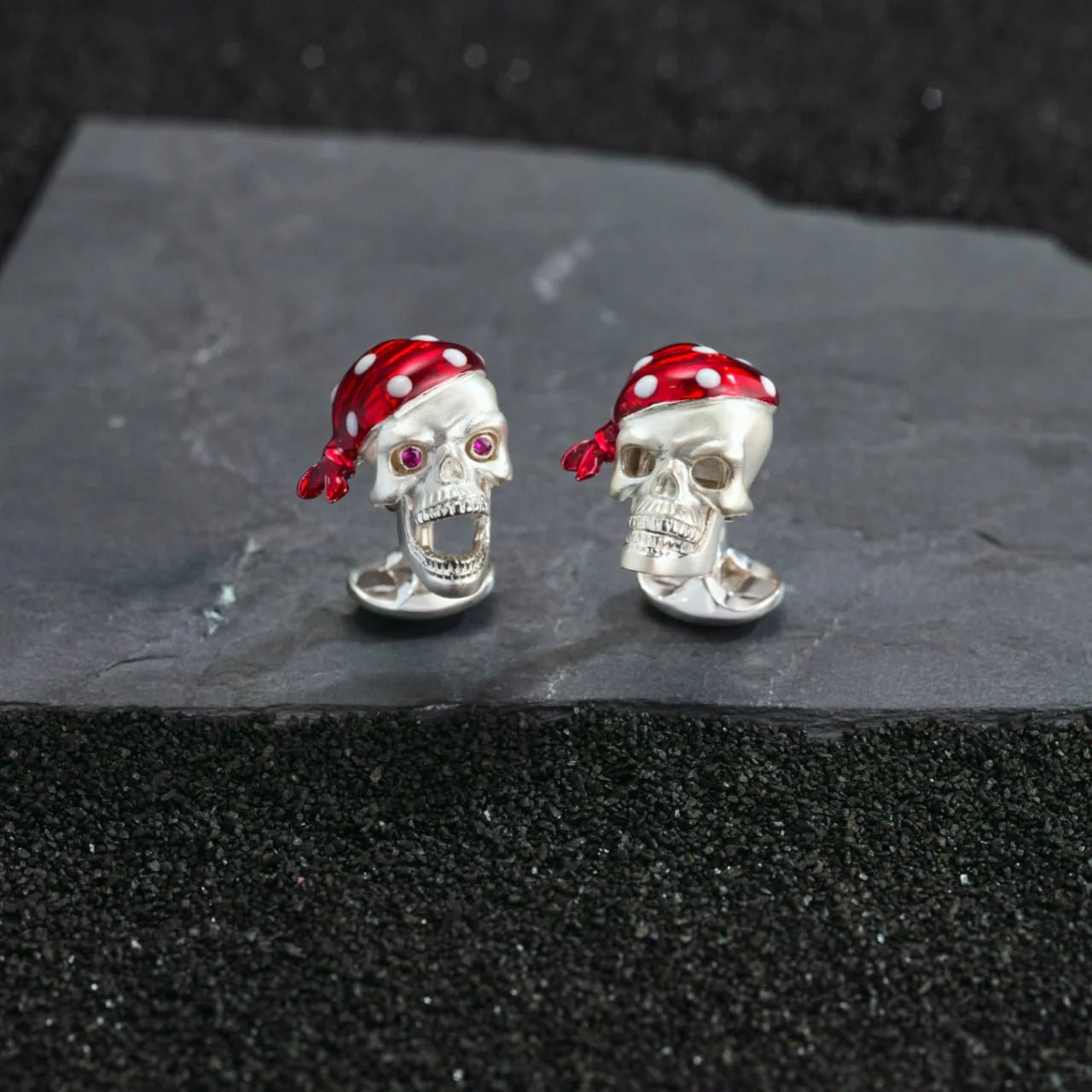 Sterling Silver Pirate Skull Cufflinks with Ruby Eyes – Deakin & Francis - EB London