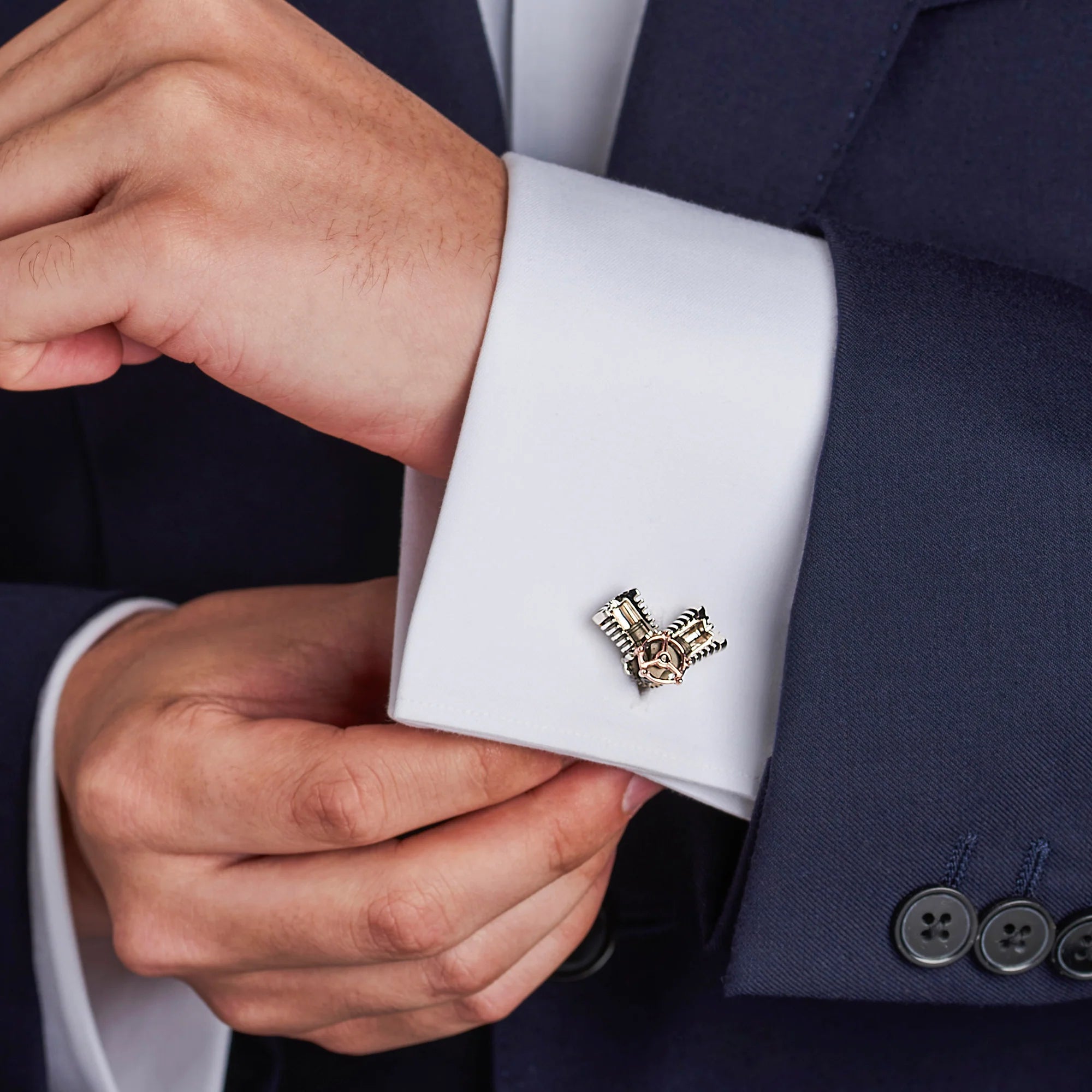 Sterling Silver Piston & Rose Gold Cufflinks – Deakin & Francis - EB London