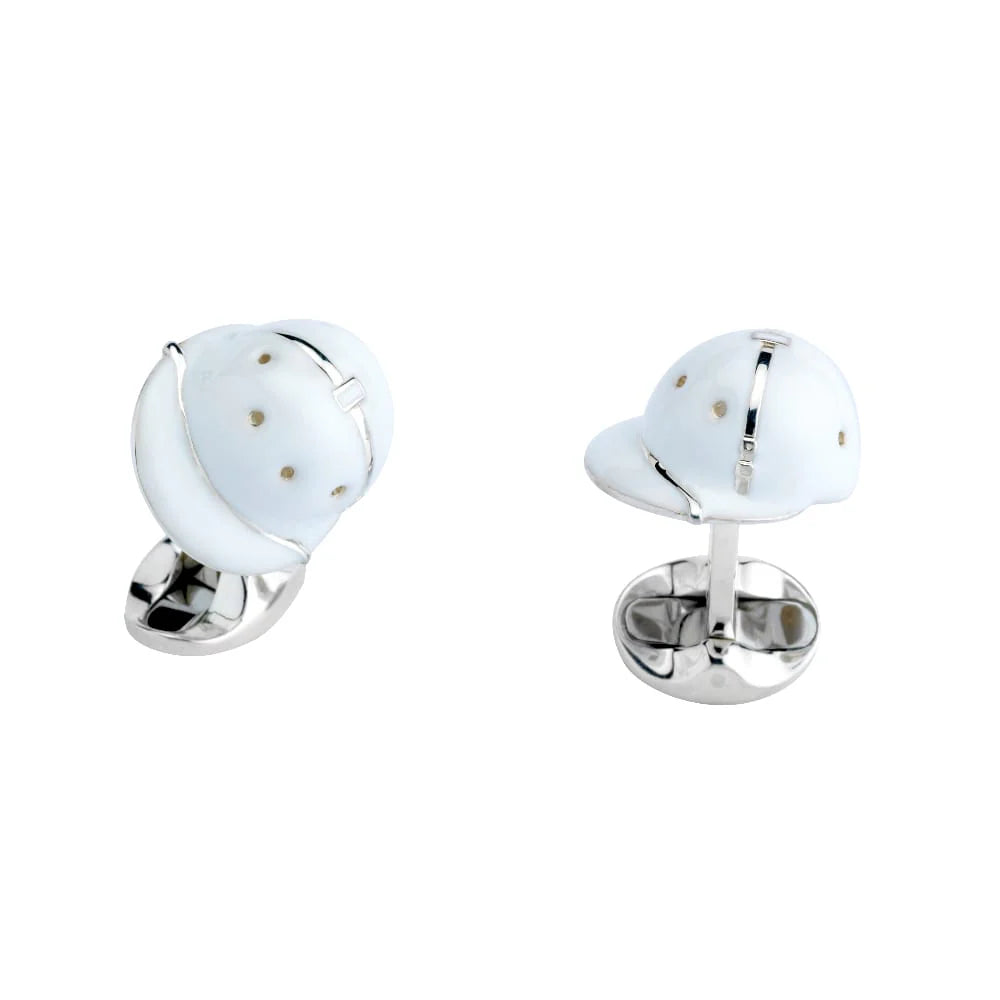 Silver White Enamel Polo Helmet Cufflinks - Deakin & Francis | EB London