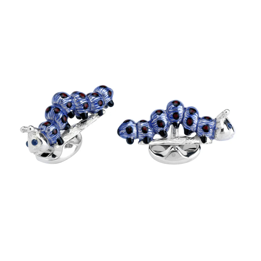 Luxury Sterling Silver Purple Caterpillar Cufflinks with Sapphire Eyes - Deakin & Francis | EB London

