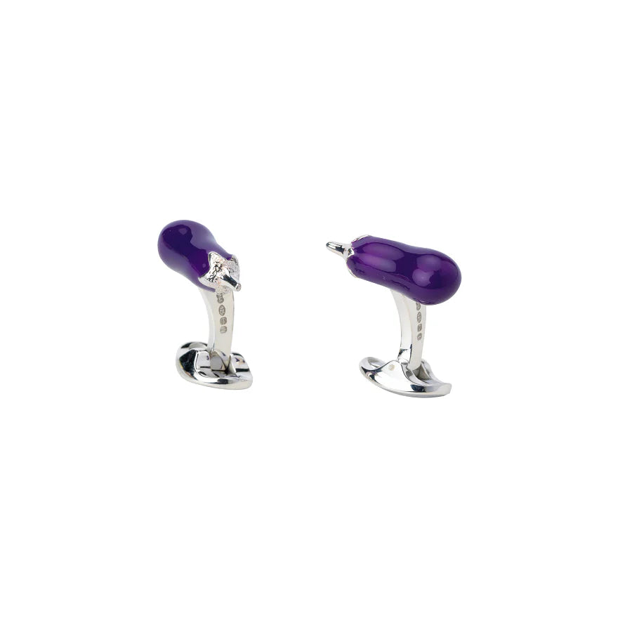Silver Purple Aubergine Cufflinks with Enamel - Deakin & Francis | EB London