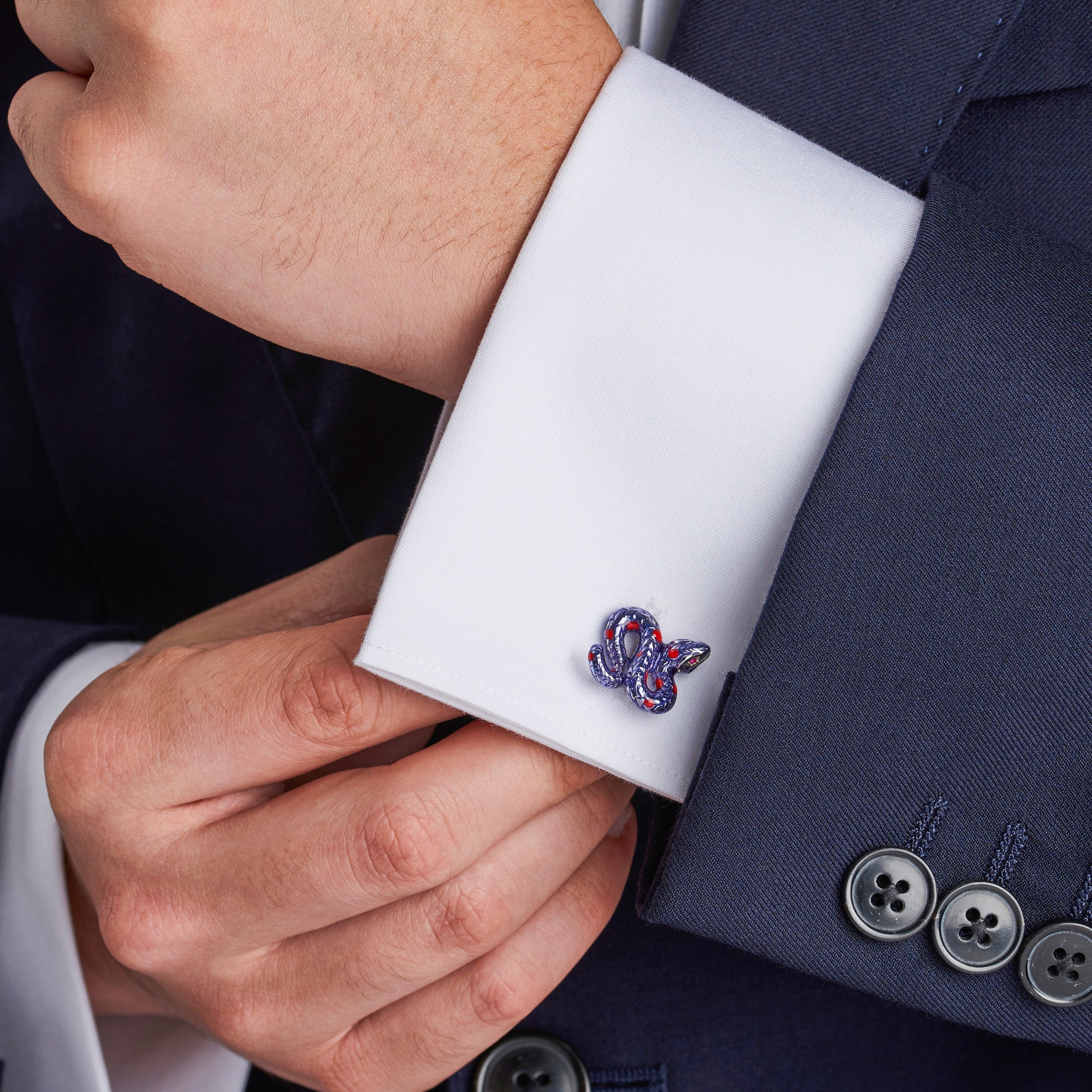 Sterling Silver Purple Snake Cufflinks - Deakin & Francis | EB London

