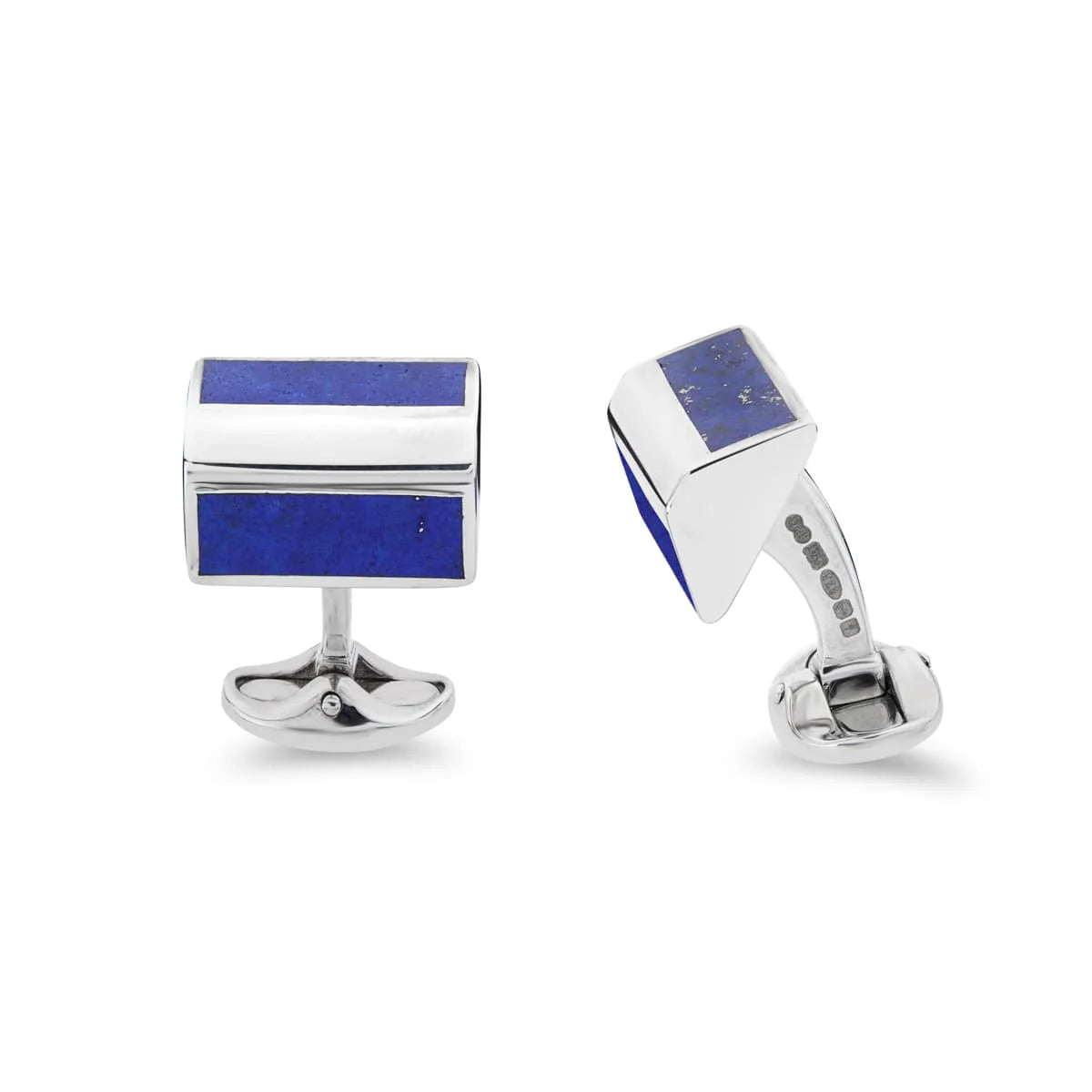 Sterling silver pyramid shape cufflinks with blue lapis lazuli inlay by Deakin & Francis at EB London