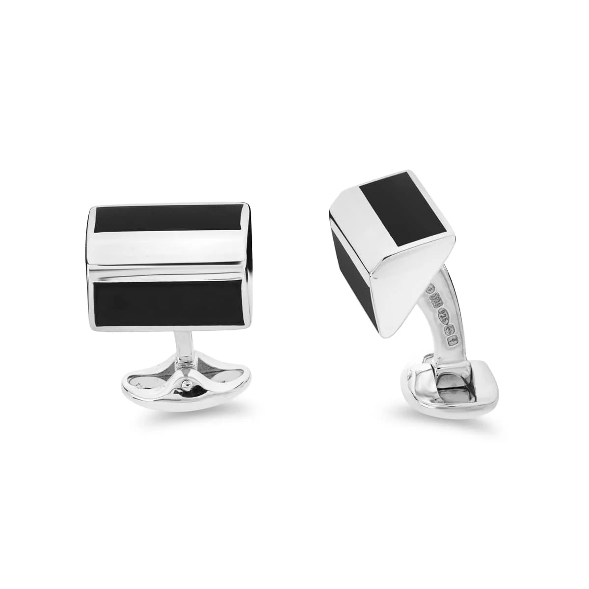 Sterling silver pyramid shape cufflinks with black onyx inlay by Deakin & Francis at EB London