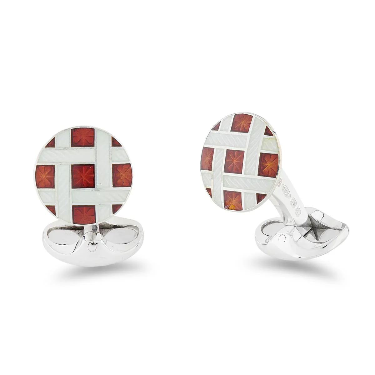 Silver Red and Clear Enamel Lattice Design Cufflinks - Deakin & Francis | EB London