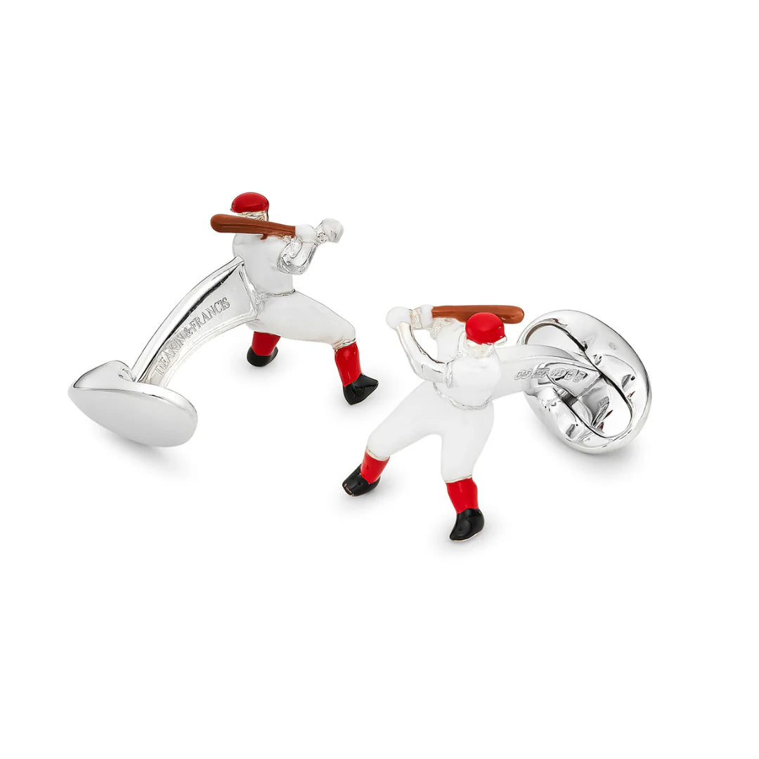 Baseball Player Sterling Silver Cufflinks in Red - EB London