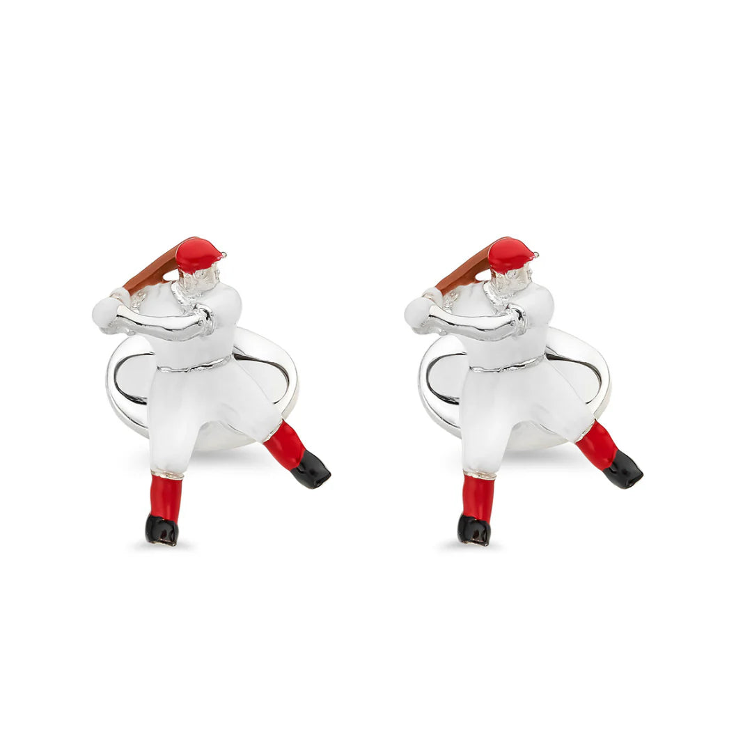 Silver Baseball Player Cufflinks in Red - Deakin & Francis | EB London