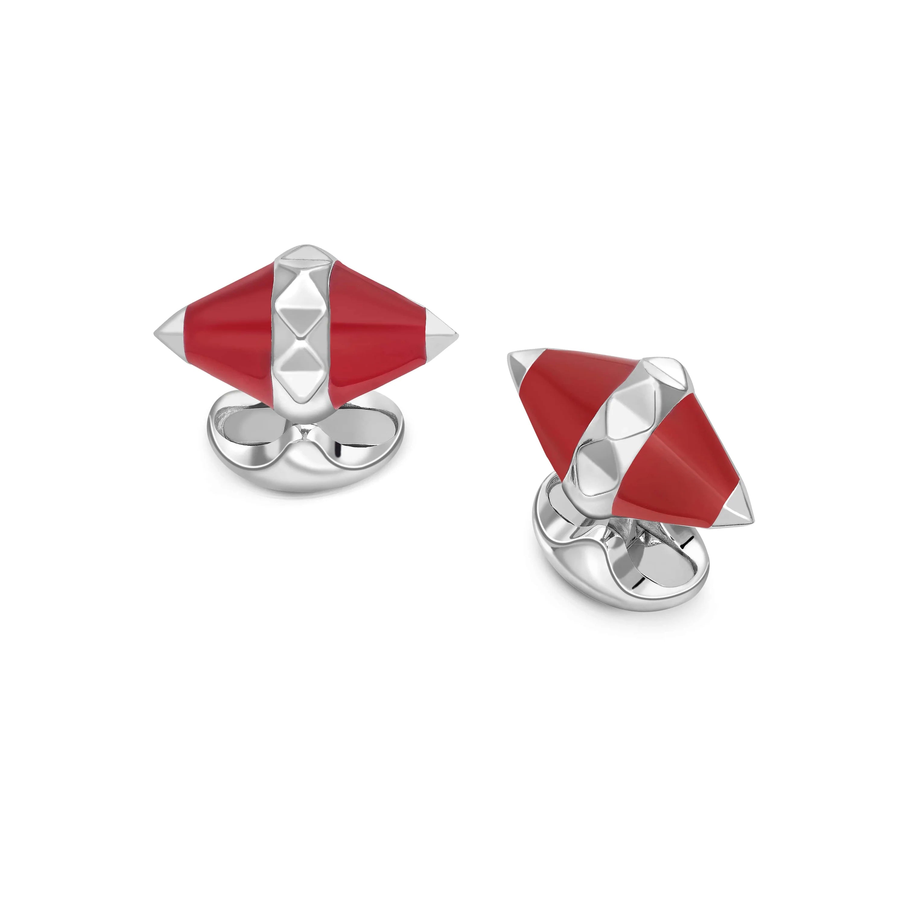 Sterling Silver Red Enamel Pyramid Detail Cufflinks - Deakin & Francis | EB London
