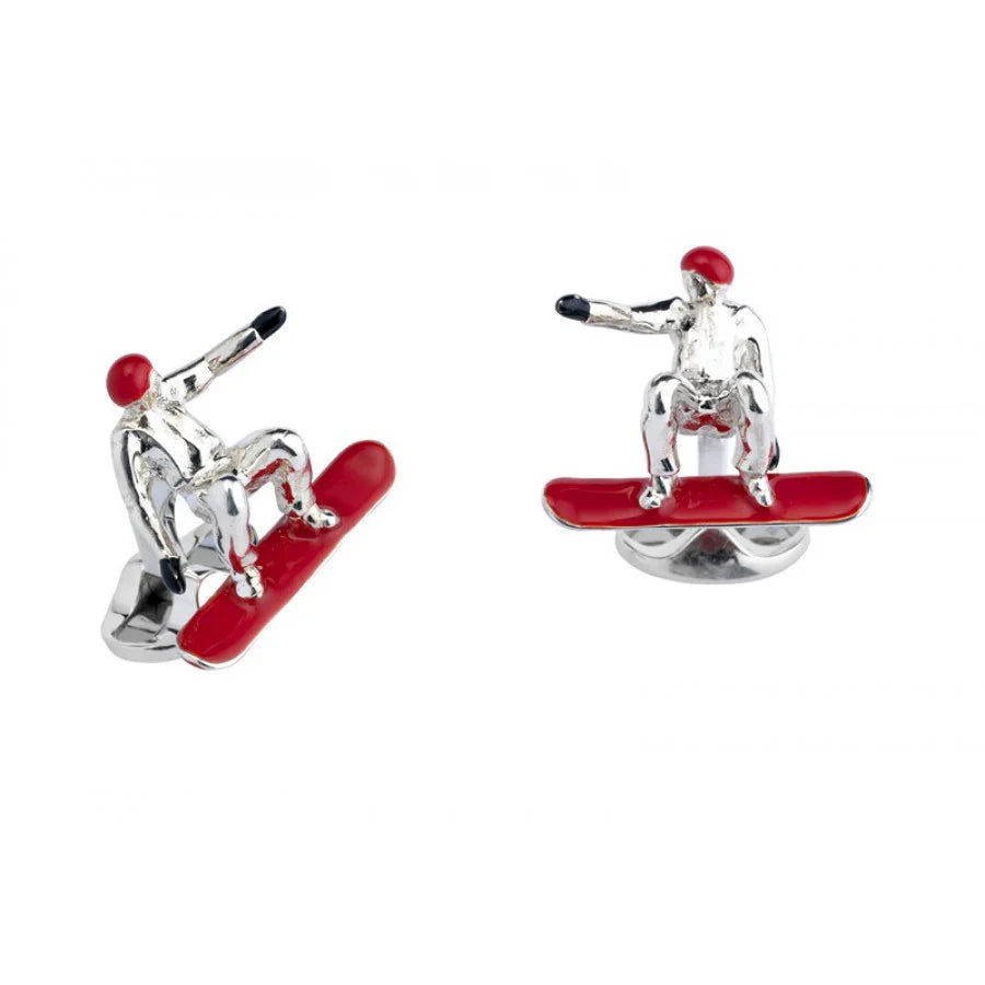 Silver Snowboarder Cufflinks with Red Detail - Deakin & Francis | EB London