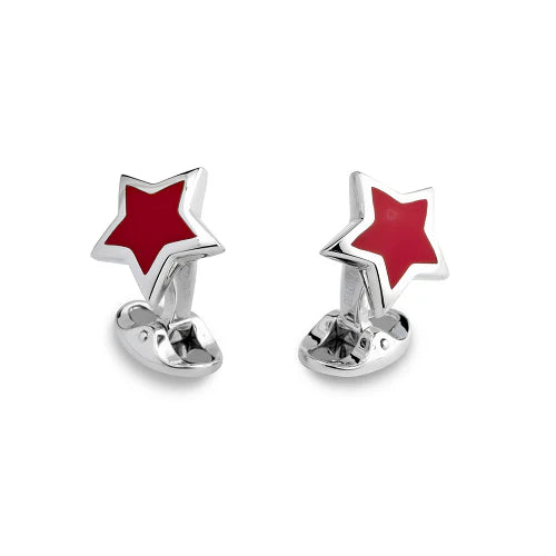 Sterling silver star cufflinks with hand-enamelled red centre by Deakin & Francis at EB London

