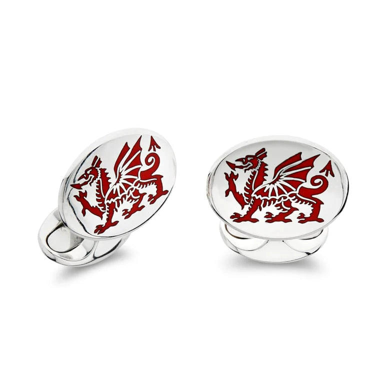 Luxury Sterling Silver Red Welsh Dragon Cufflinks - Deakin & Francis | EB London

