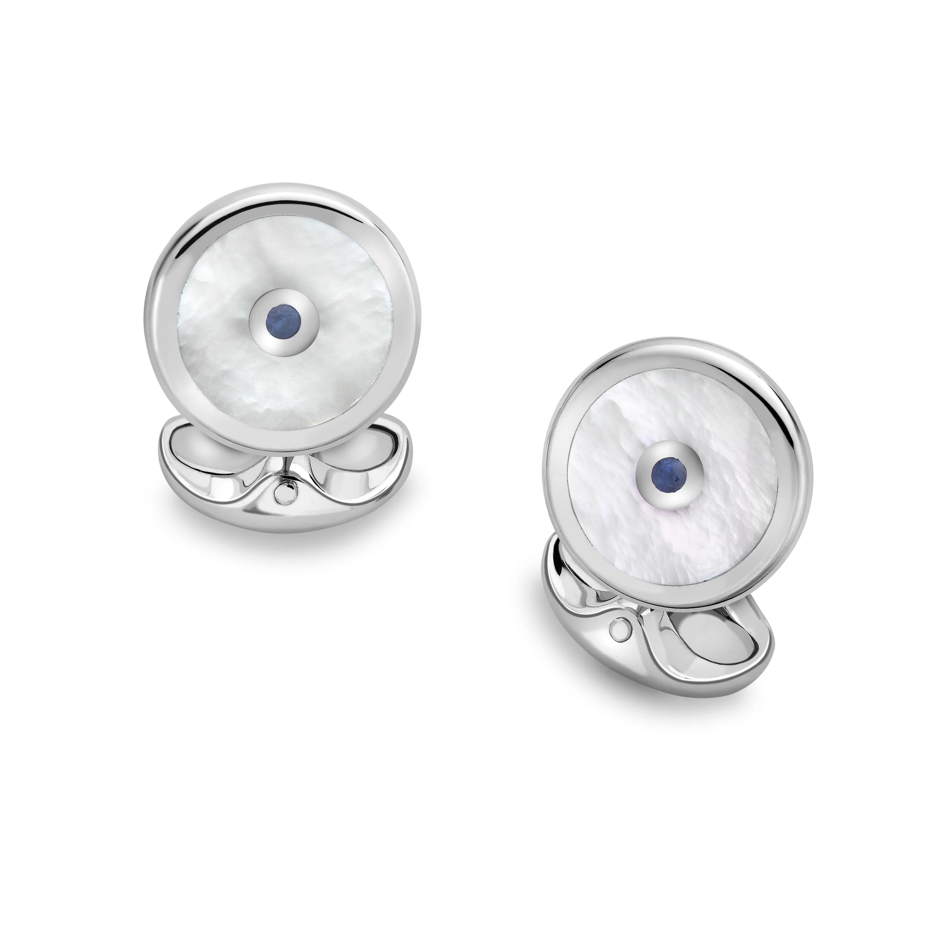 Mother of Pearl and Sapphire Round Cufflinks - Deakin & Francis | EB London