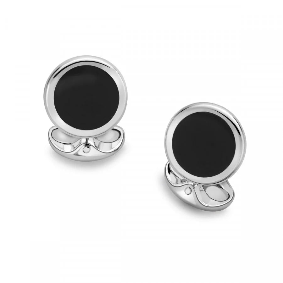 Sterling silver round cufflinks with black onyx inlay by Deakin & Francis at EB London