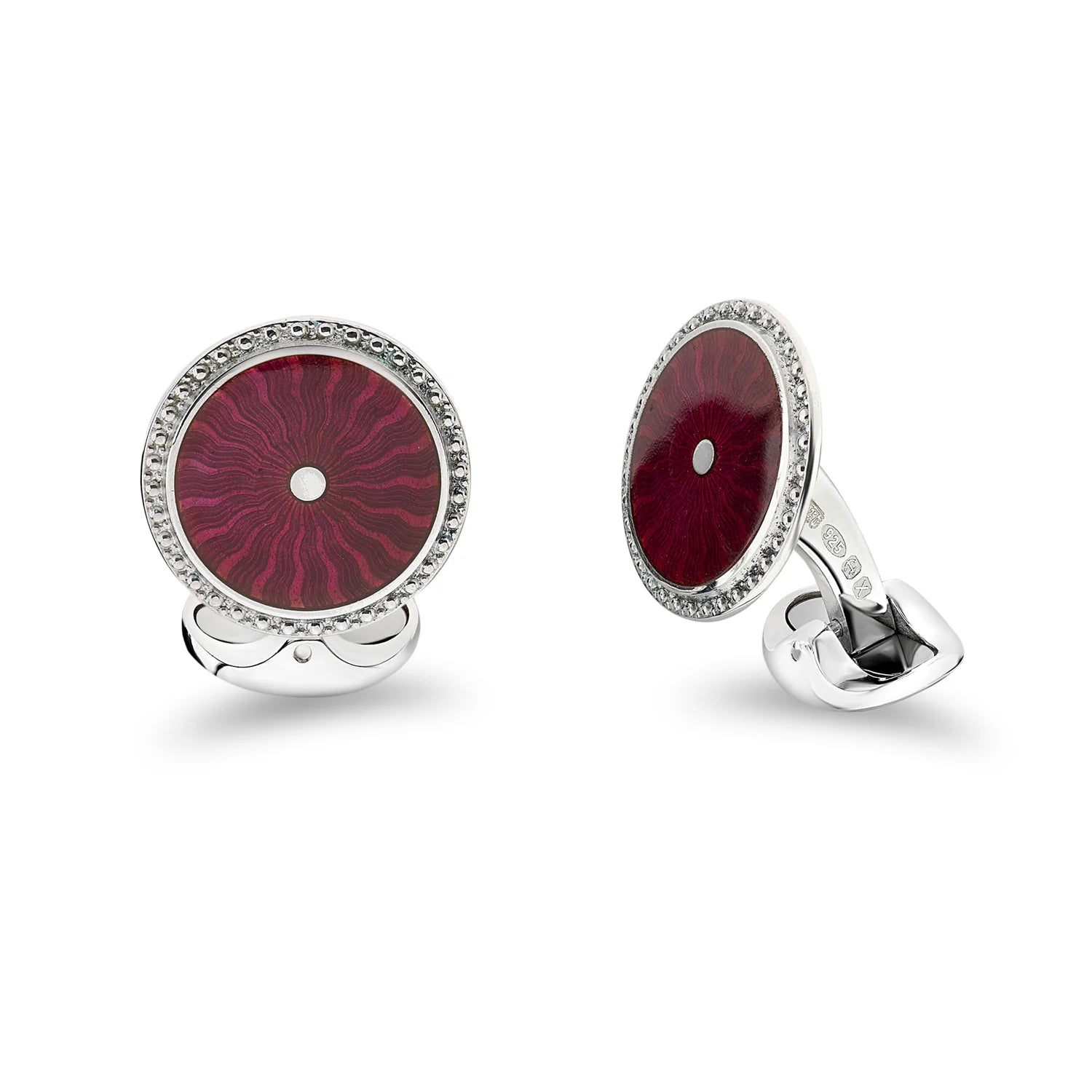 Luxury Sterling Silver Round Magenta Enamel Cufflinks With Detailed Border - Deakin & Francis | EB London