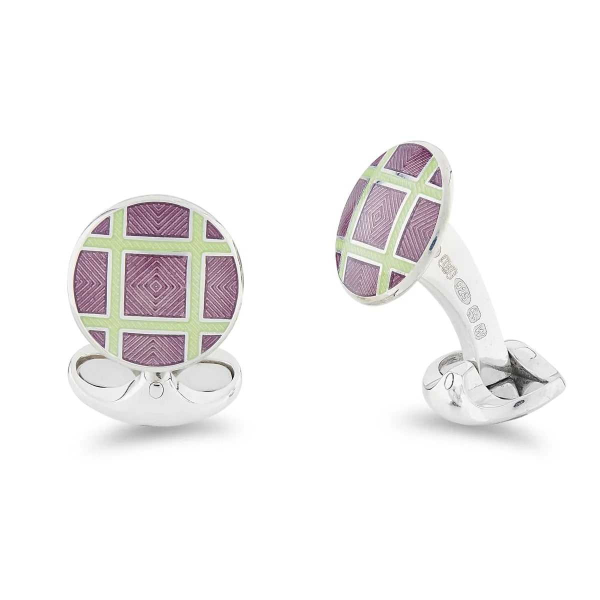 Silver Round Magenta and Green Cross Hatch Cufflinks - Deakin & Francis | EB London