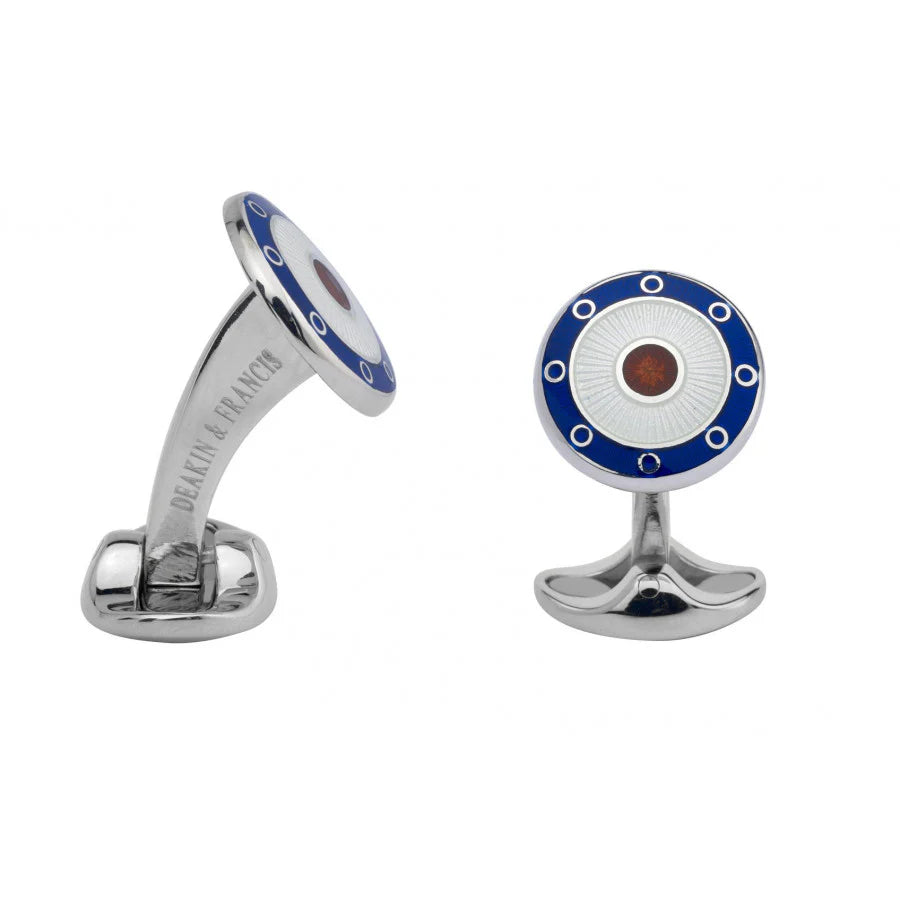 Silver Round Navy Blue Clear and Red Enamel Cufflinks - Deakin & Francis | EB London